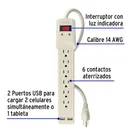 Multicontacto 14 AWG 6 entradas, 2 puertos USB, 850 J marfil 2