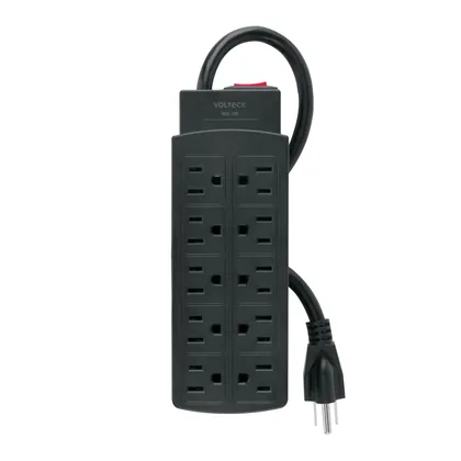 Multicontacto de uso rudo con 10 entradas, negro, VOLTECK