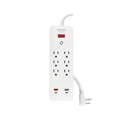 Multicontacto 6 entradas, 2 USB A + 2 USB C, blanco, VOLTECK