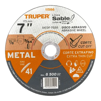 Disco abrasivo de corte preciso metal 7' x 2 mm, TRUPER