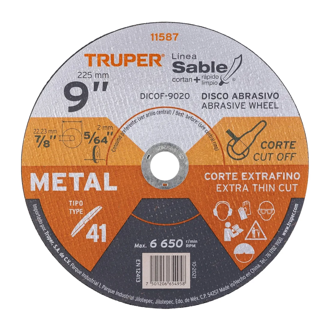 Disco abrasivo de corte preciso metal 9' x 2 mm, TRUPER
