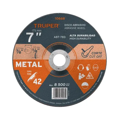 Disco Tipo 42 de 7' x 3.2 mm para corte de metal, TRUPER