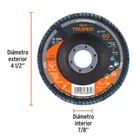 Disco laminado 4-1/2', grano 60 centro 7/8', fibra, TRUPER 3