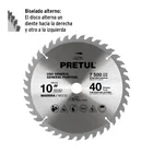 Disco sierra 10' para madera, 40 dientes centro 1', PRETUL 2