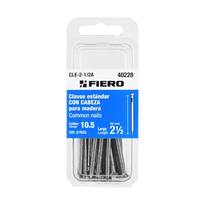 Blíster con 20 clavos estándar 2-1/2' con cabeza, FIERO