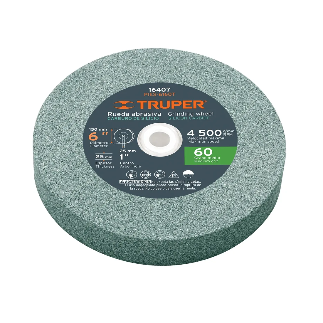 Rueda abrasiva p/esmeril 6'x25mm, carburo silicio, grano 60