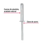Bolsa con 50 remaches 3/16' x 3/4' de aluminio, ala 3/8' 2
