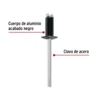 Bolsa c/50 remaches 3/16'x1/4' negros de aluminio, ala 3/8' 2