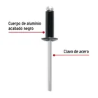 Bolsa c/50 remaches 3/16'x1/2' negros de aluminio, ala 3/8' 2