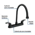 Mezcladora fregadero 8' negro, cuello largo, palanca, AQUA 2