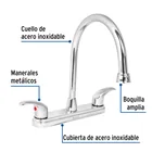 Mezcladora fregadero 8' cromo, cuello largo, palanca, AQUA 2