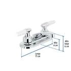 Mezcladora 4' para lavabo, nariz larga, manerales cono 3