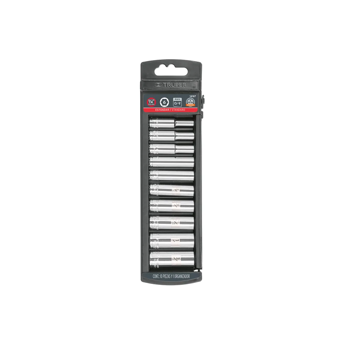 Juego de 10 dados largos cuadro 1/4' std, TRUPER