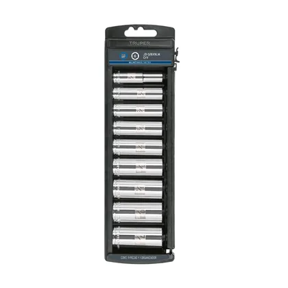Juego de 9 dados largos cuadro 3/8' mm, TRUPER