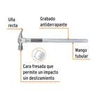 Martillo tubular pulido 20oz cara fresada, uña recta, TRUPER 2