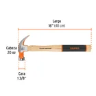 Martillo pulido 20 oz uña curva, mango hickory, TRUPER Grip 3