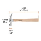 Martillo pulido, 20 oz, uña recta, mango madera, TRUPER 3