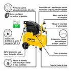 Compresor lubricado, 20L, 2-1/2HP, horizontal, 127V, PRETUL 5
