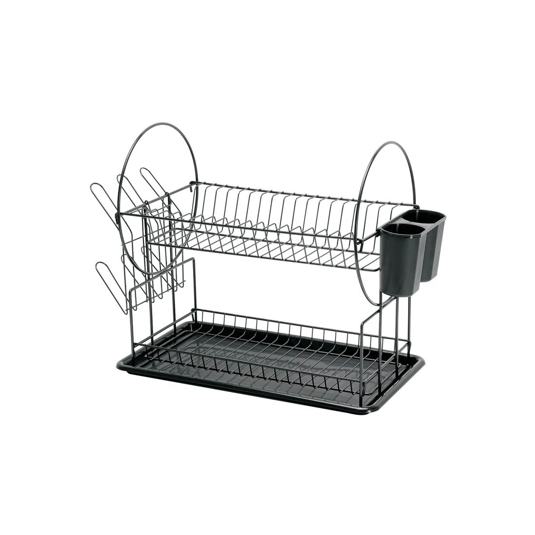 Escurridor negro de acero con 2 niveles para trastes