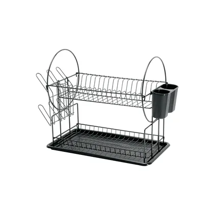 Escurridor negro de acero con 2 niveles para trastes