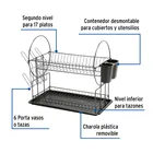 Escurridor negro de acero con 2 niveles para trastes 2