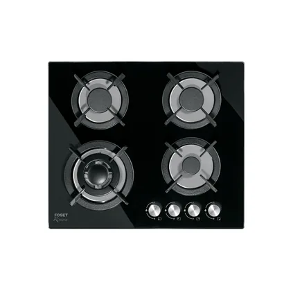 Parrilla gas empotrable 60cm, 4 quem, vidrio negro, RIVIERA