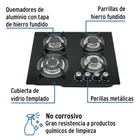 Parrilla gas empotrable 60cm, 4 quem, vidrio negro, RIVIERA 2