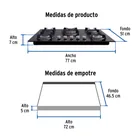 Parrilla gas empotrable 75cm, 5 quem, vidrio negro, RIVIERA 3