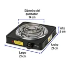 Parrilla eléctrica 1 quemador en espiral, negra, BASIC 3