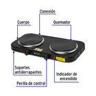 Parrilla eléctrica 2 quemadores de disco, negra, VOLTECK 2