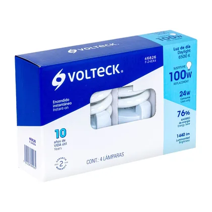 Pack 4 lámparas espiral T4 24 W luz de día, caja, VOLTECK