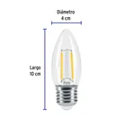 Foco LED filamento 3 W, vela, 2700K luz ambar, E26, VOLTECK 3