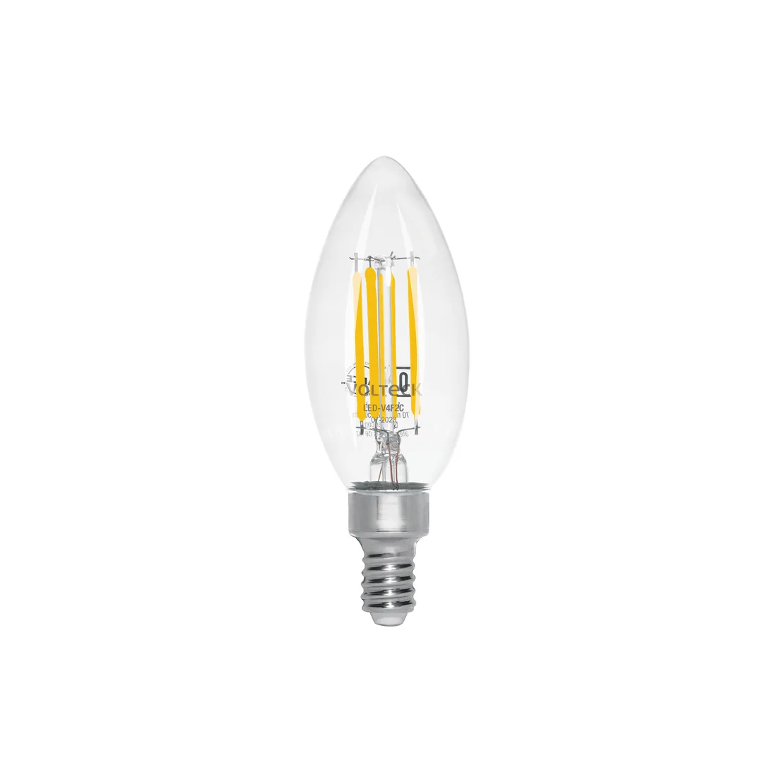 Foco LED filamento 4 W, vela, 2700K luz ambar, E12, VOLTECK