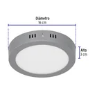 Luminario LED plafón 12W 6500K, redondo, gris, VOLTECK 3