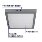 Luminario LED plafón 18W 6500K, cuadrado, gris, VOLTECK 3