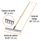 Rastrillo recto de 16 dientes, mango de 60', TRUPER 3
