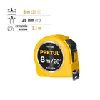 Flexómetro amarillo 8 m cinta 25 mm, en tarjeta, PRETUL 3