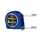 Flexómetro azul 8 m cinta 25 mm, en tarjeta, PRETUL 2