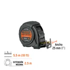 Flexómetro contra impactos 5.5 m, Cinta Negra 25 mm, TRUPER 3