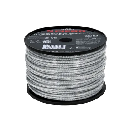 Metro de cable rígido 3/32' acero 7x7 recubierto PVC, 75 m