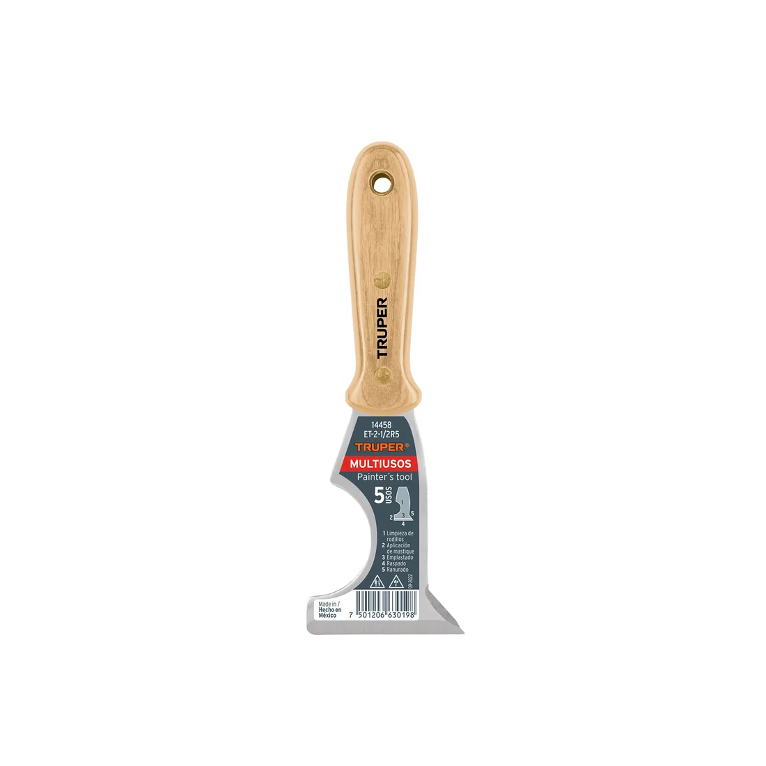 Espátula 2-1/2' de 5 usos con mango de madera, TRUPER