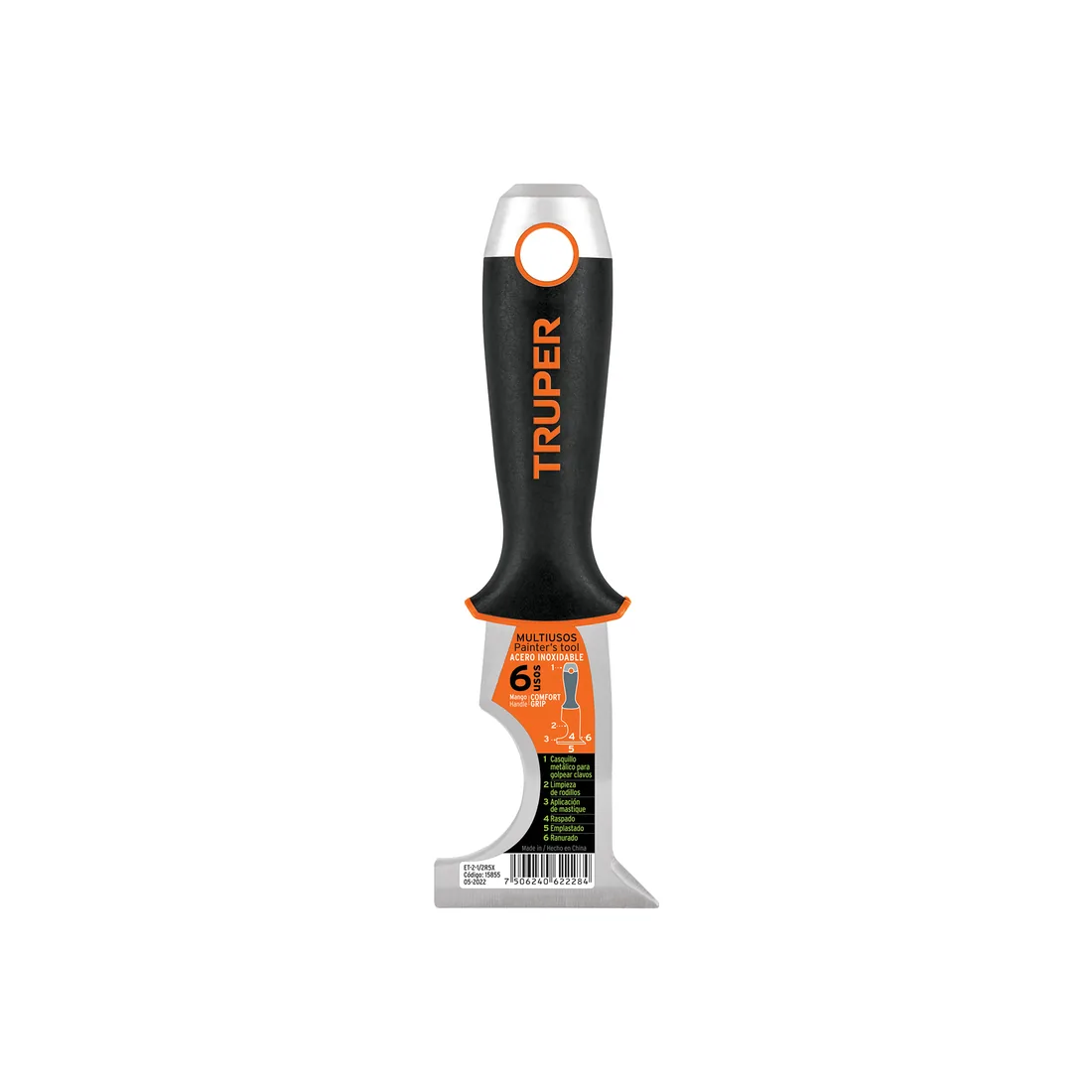 Espátula 2-1/2' de 6 usos, acero inoxidable, Comfort Grip