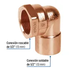 Codo 90° de cobre, rosca interior 1/2', FOSET 2