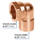 Codo 90° de cobre, rosca interior 3/4', FOSET 2