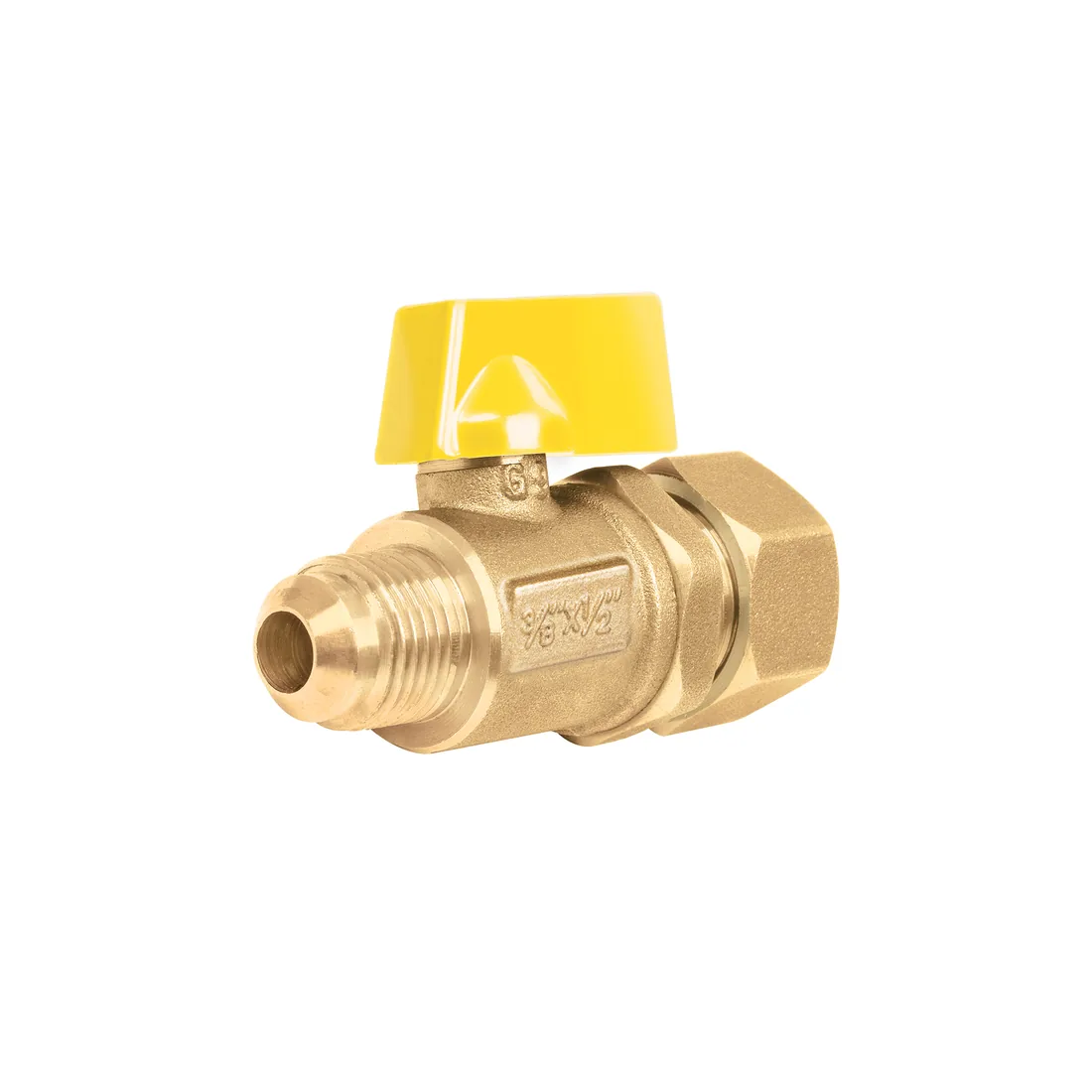 Válvula de control para gas, latón, 3/8' flare x 1/2' barril