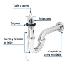 Céspol 1-1/4' c/contra, tapón y cadena, latón cromo,p/lavabo 2