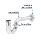 Céspol 1-1/4', sin contra, latón cromo, para lavabo, FOSET 2