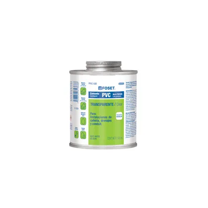 Cemento p/PVC, transparente, baja presión, lata 500ml, FOSET