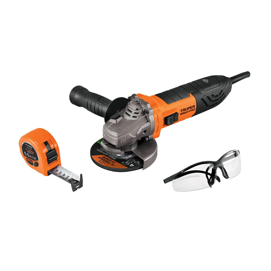 Combo esmeriladora 4-1/2', 850W,lentes y flexómetro,ERGO-PRO