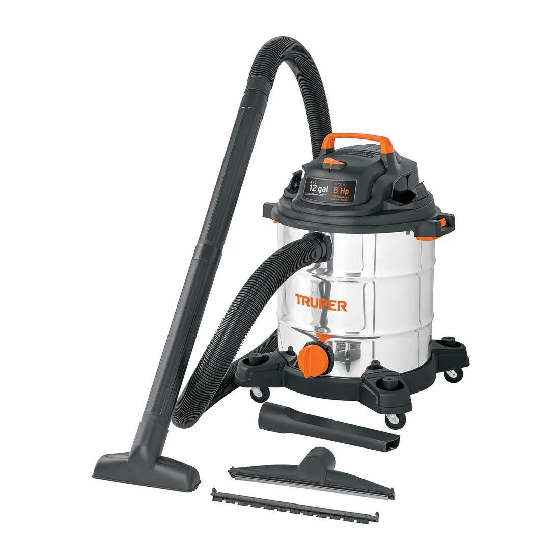 Aspiradora de sólidos y líquidos, 12 gal, acero inox, TRUPER